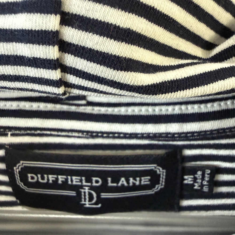 Duffield Lane Striped Cowl Neck Top Navy Blue or Black White Preppy Nautical M - Picture 5 of 7